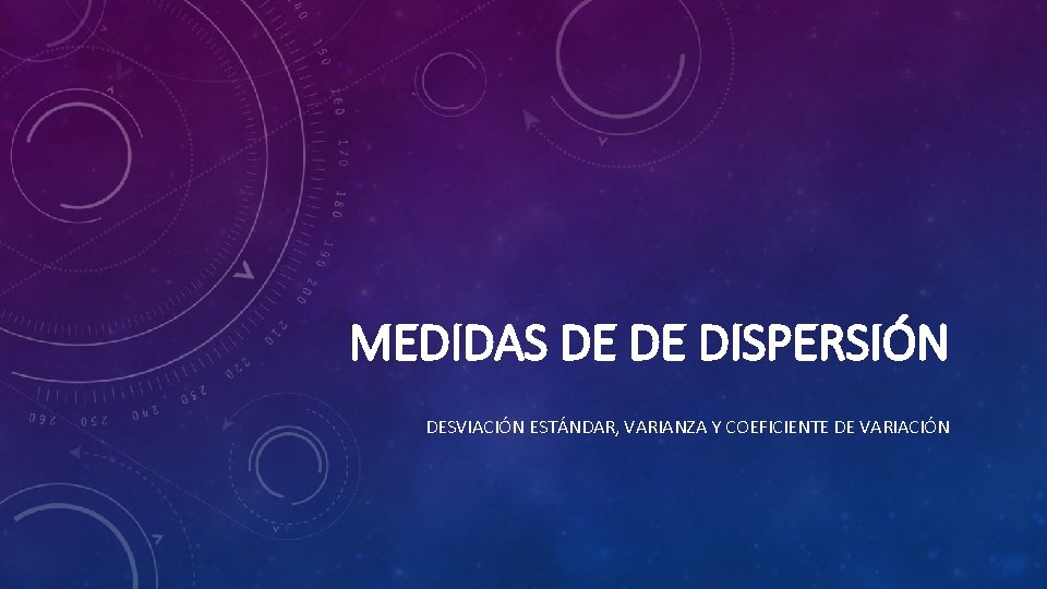 MEDIDAS DE DE DISPERSIÓN DESVIACIÓN ESTÁNDAR, VARIANZA Y COEFICIENTE DE VARIACIÓN 