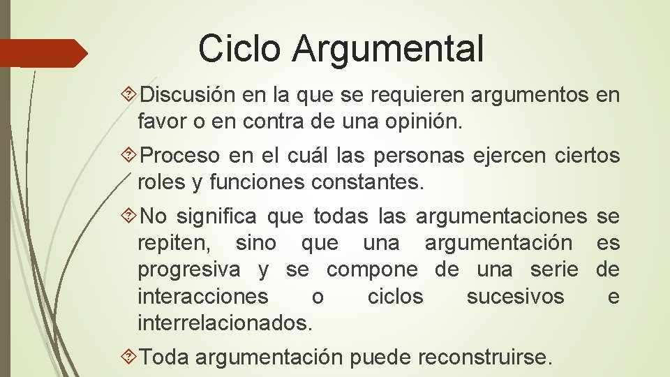 Ciclo Argumental Discusión en la que se requieren argumentos en favor o en contra Ciclo Argumental Discusión en la que se requieren argumentos en favor o en contra