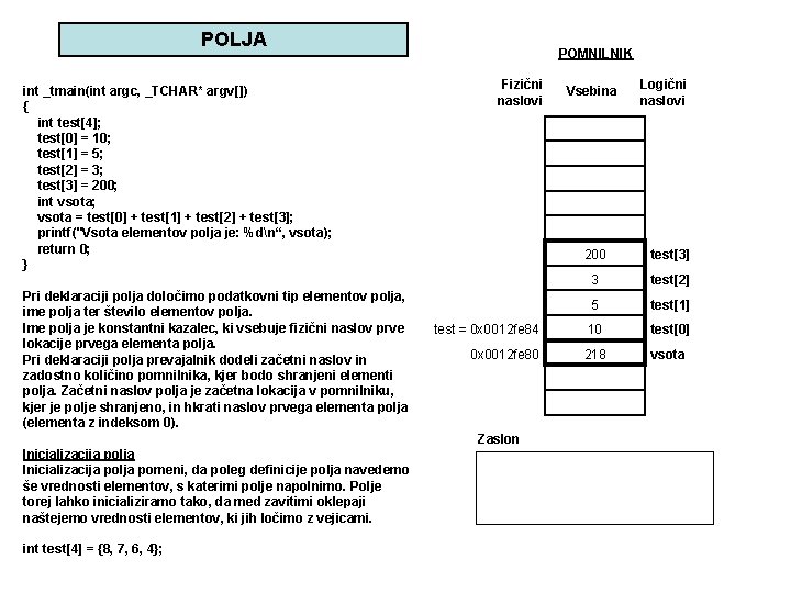 POLJA int _tmain(int argc, _TCHAR* argv[]) { int test[4]; test[0] = 10; test[1] =