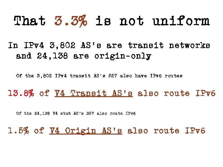 That 3. 3% is not uniform In IPv 4 3, 802 AS’s are transit