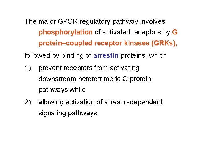 The major GPCR regulatory pathway involves phosphorylation of activated receptors by G protein–coupled receptor