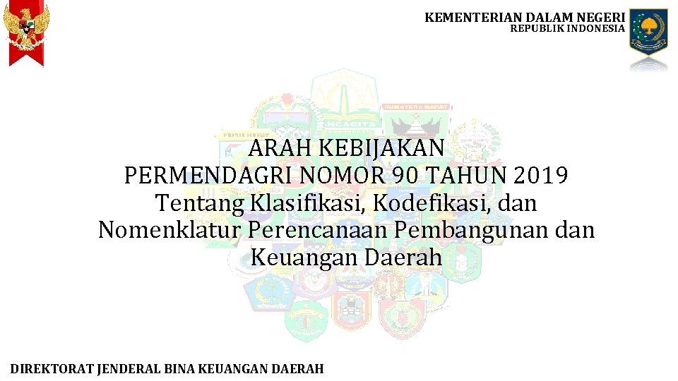 KEMENTERIAN DALAM NEGERI REPUBLIK INDONESIA ARAH KEBIJAKAN PERMENDAGRI NOMOR 90 TAHUN 2019 Tentang Klasifikasi,