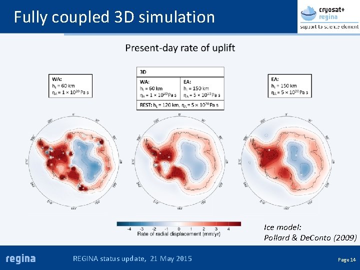 Fully coupled 3 D simulation Ice model: Pollard & De. Conto (2009) REGINA status