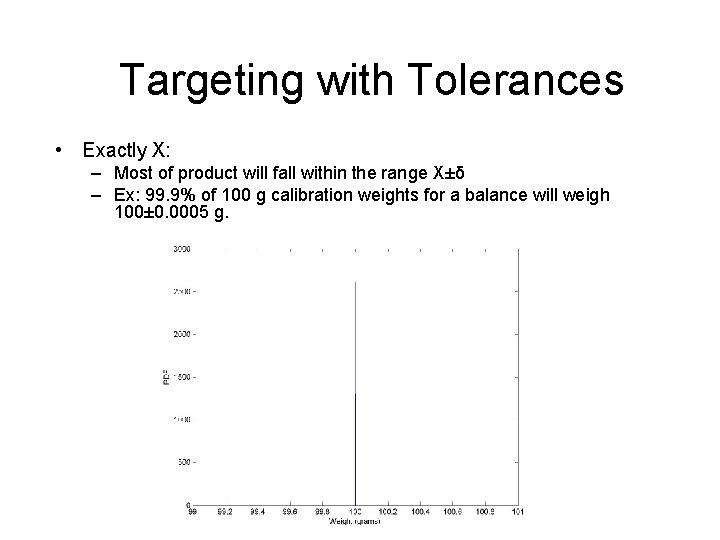 Targeting with Tolerances • Exactly X: – Most of product will fall within the