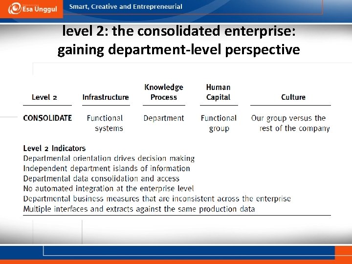 level 2: the consolidated enterprise: gaining department-level perspective 