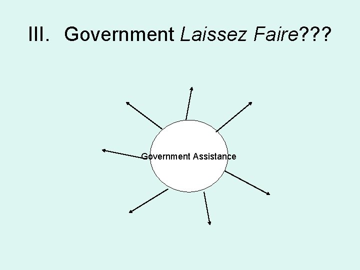 III. Government Laissez Faire? ? ? Government Assistance 