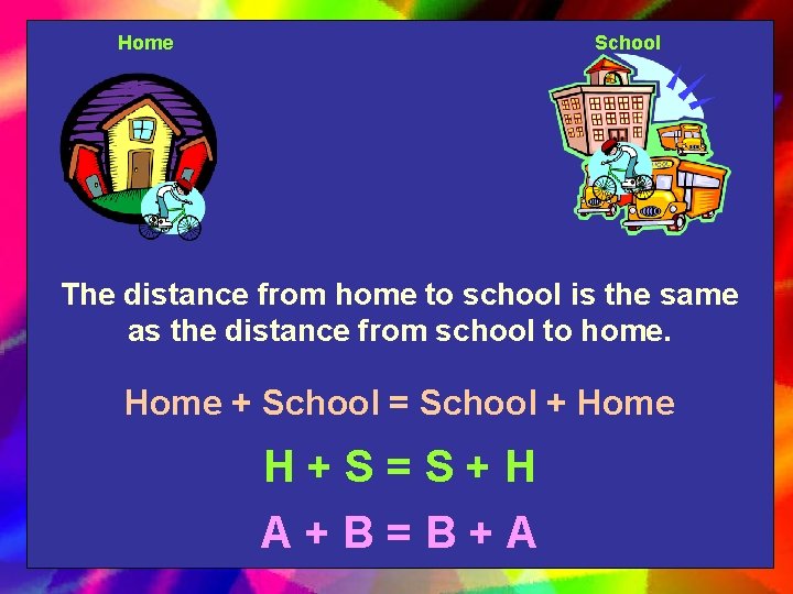 Home School The distance from home to school is the same as the distance