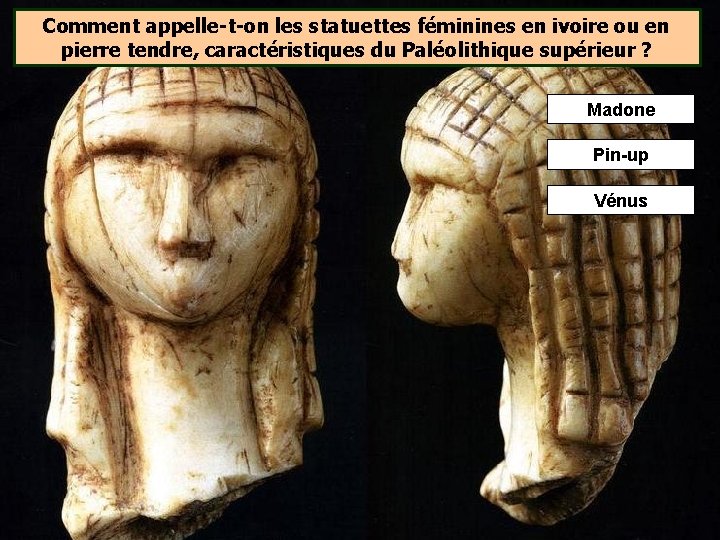 Comment appelle-t-on les statuettes féminines en ivoire ou en pierre tendre, caractéristiques du Paléolithique Comment appelle-t-on les statuettes féminines en ivoire ou en pierre tendre, caractéristiques du Paléolithique