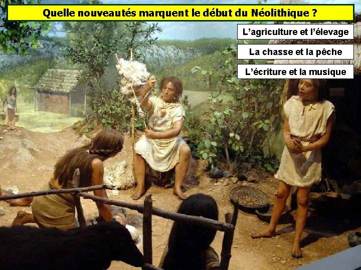 Quelle nouveautés marquent le début du Néolithique ? L’agriculture et l’élevage La chasse et Quelle nouveautés marquent le début du Néolithique ? L’agriculture et l’élevage La chasse et