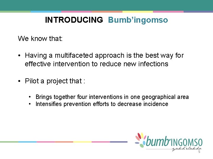 INTRODUCING Bumb’ingomso We know that: • Having a multifaceted approach is the best way