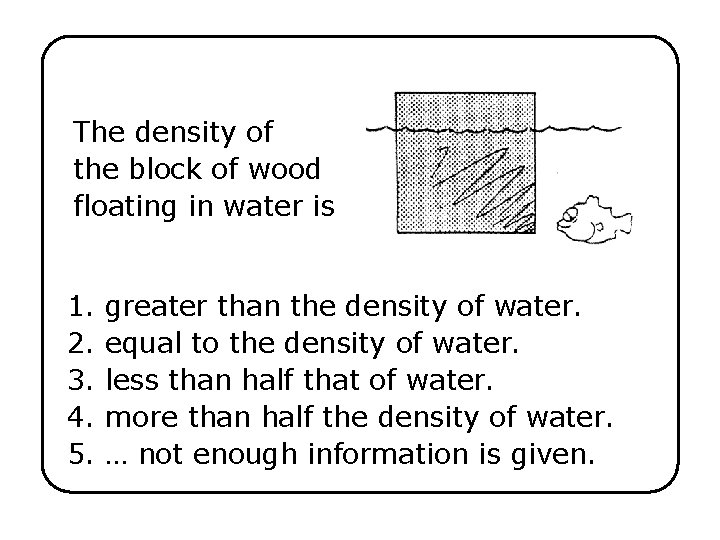 The density of the block of wood floating in water is 1. 2. 3.