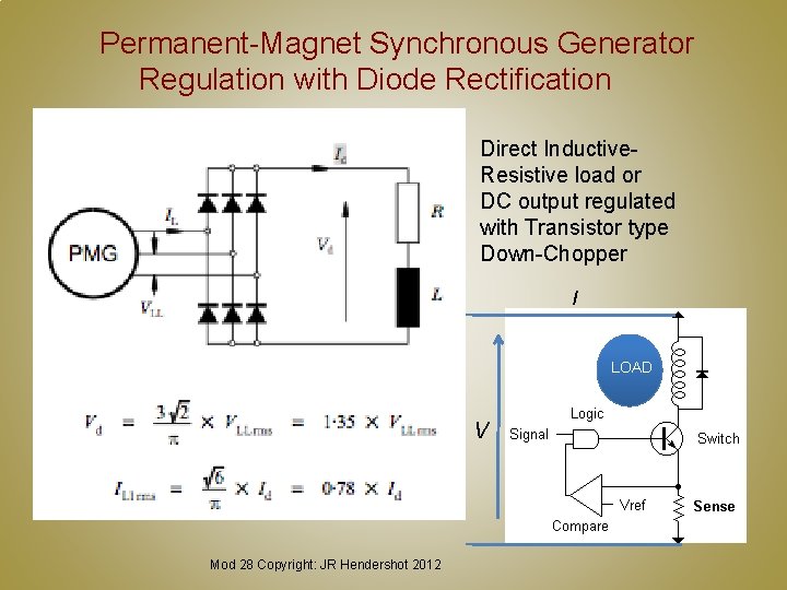 Permanent-Magnet Synchronous Generator Regulation with Diode Rectification Direct Inductive. Resistive load or DC output