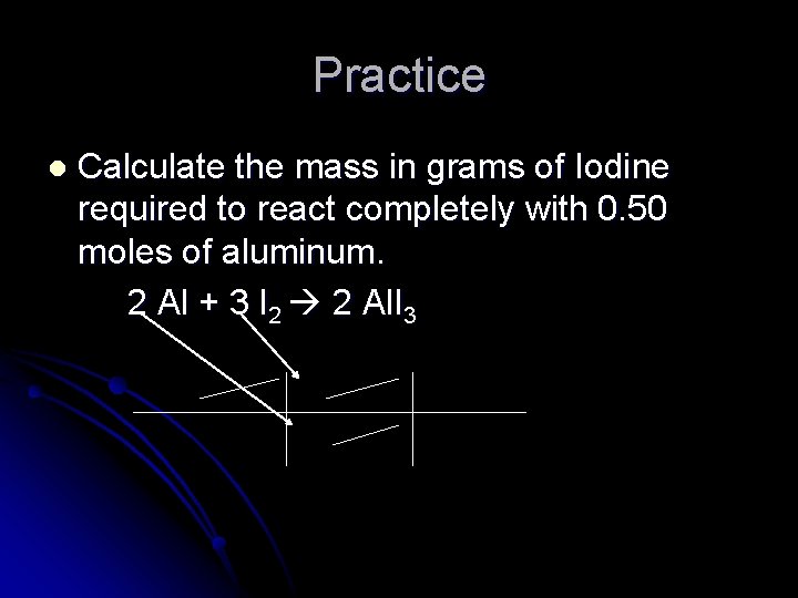 Practice l Calculate the mass in grams of Iodine required to react completely with