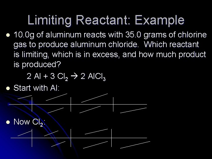 Limiting Reactant: Example l 10. 0 g of aluminum reacts with 35. 0 grams