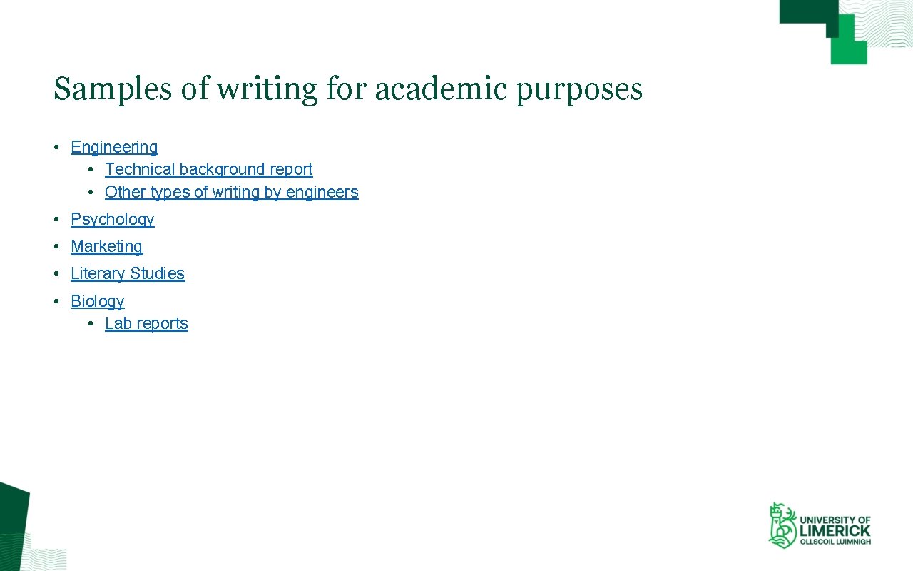 Samples of writing for academic purposes • Engineering • Technical background report • Other