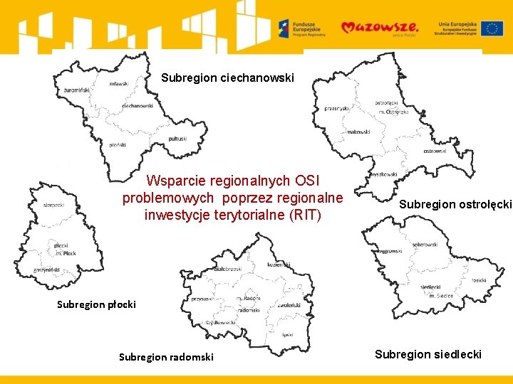 Subregion ciechanowski Wsparcie regionalnych OSI problemowych poprzez regionalne inwestycje terytorialne (RIT) Subregion ostrołęcki Subregion
