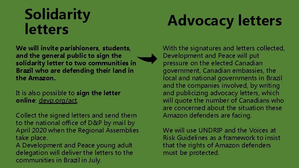 Solidarity letters We will invite parishioners, students, and the general public to sign the Solidarity letters We will invite parishioners, students, and the general public to sign the