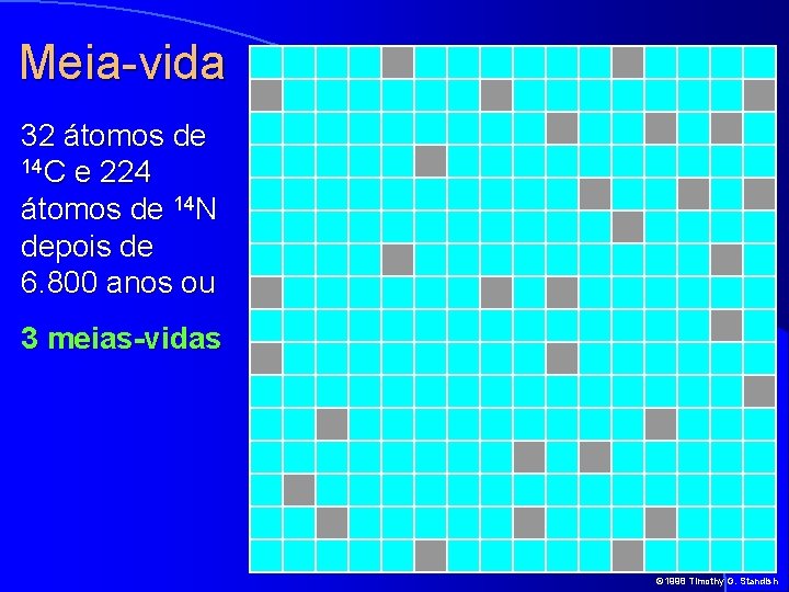 Meia-vida 32 átomos de 14 C e 224 átomos de 14 N depois de