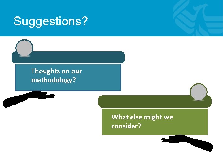 Suggestions? Thoughts on our methodology? What else might we consider? Suggestions? Thoughts on our methodology? What else might we consider?