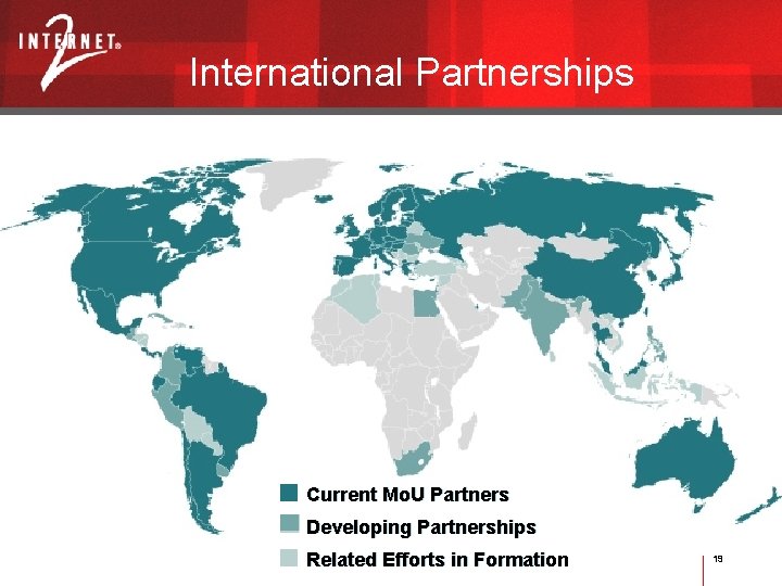 International Partnerships Current Mo. U Partners Developing Partnerships Related Efforts in Formation 19 