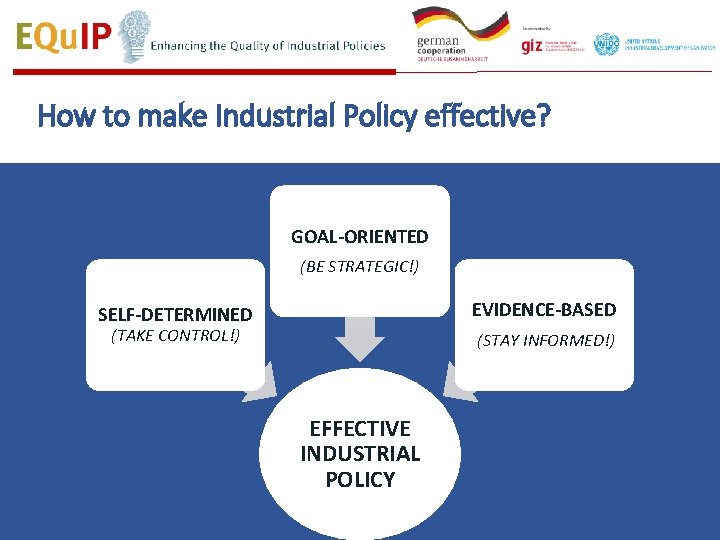 How to make Industrial Policy effective? GOAL-ORIENTED (BE STRATEGIC!) EVIDENCE-BASED SELF-DETERMINED (TAKE CONTROL!) (STAY