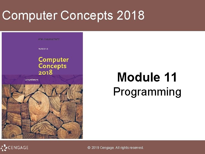Computer Concepts 2018 Module 11 Programming © 2019 Cengage. All rights reserved. 