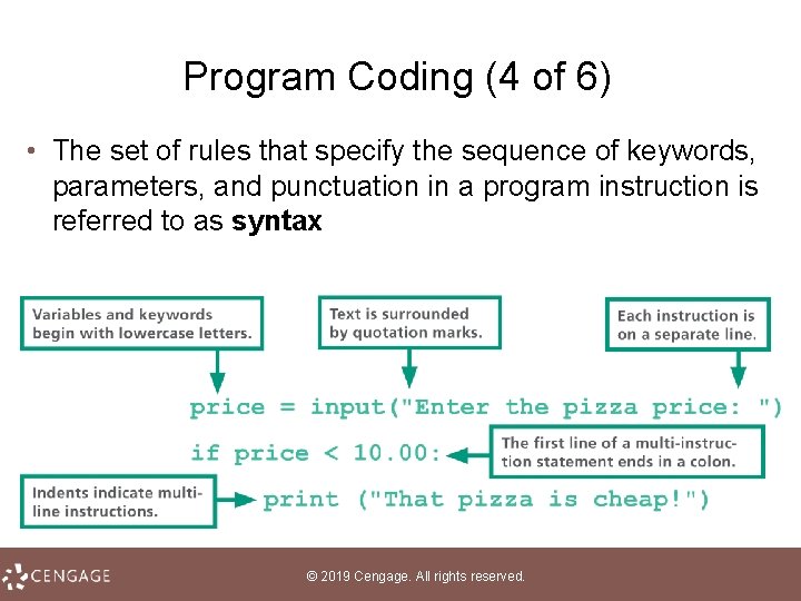 Program Coding (4 of 6) • The set of rules that specify the sequence
