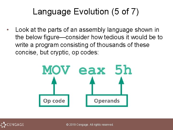 Language Evolution (5 of 7) • Look at the parts of an assembly language