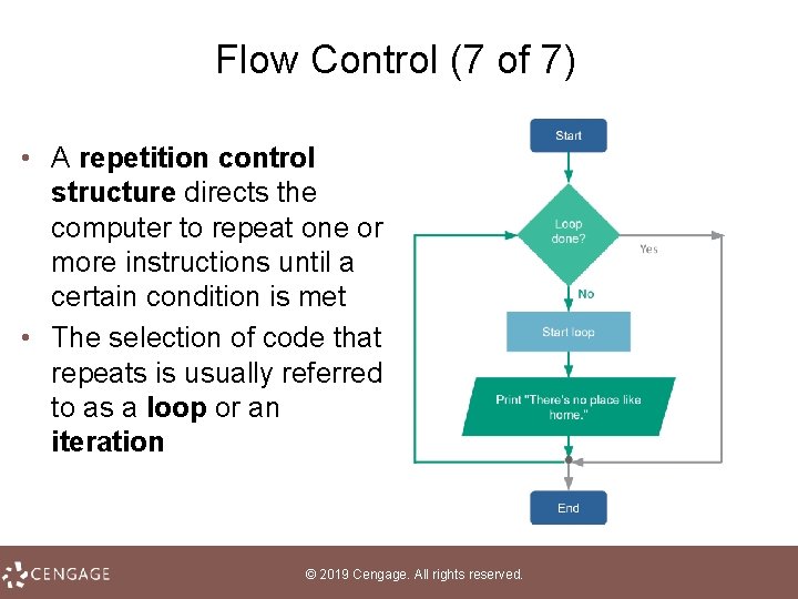 Flow Control (7 of 7) • A repetition control structure directs the computer to