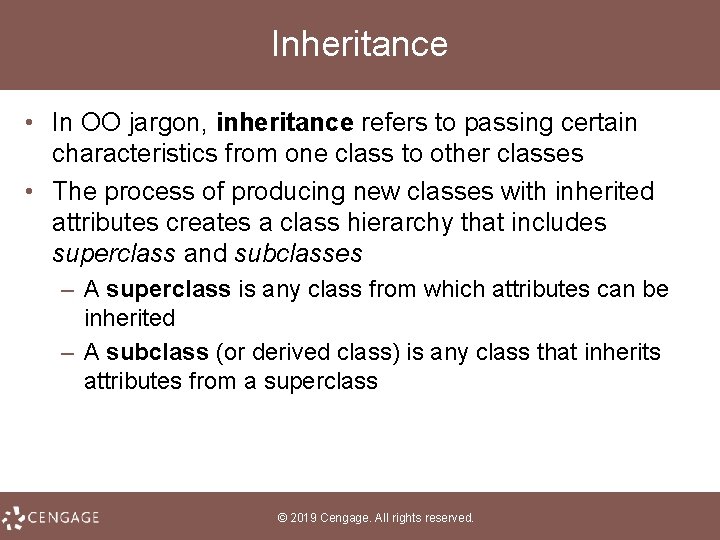 Inheritance • In OO jargon, inheritance refers to passing certain characteristics from one class