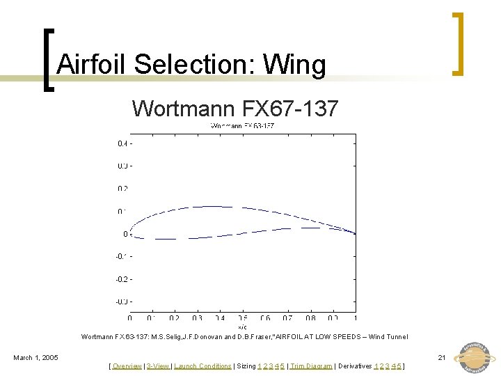 Airfoil Selection: Wing Wortmann FX 67 -137 Wortmann FX 63 -137: M. S. Selig,