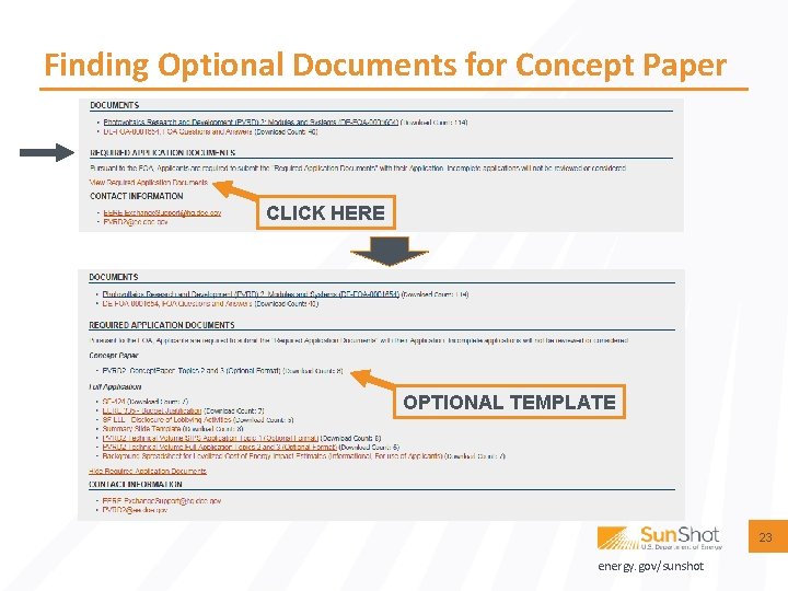 Finding Optional Documents for Concept Paper CLICK HERE OPTIONAL TEMPLATE 23 energy. gov/sunshot 