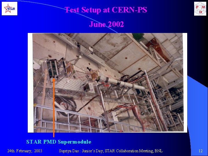 Test Setup at CERN-PS June 2002 STAR PMD Supermodule 24 th. February, 2003 Supriya