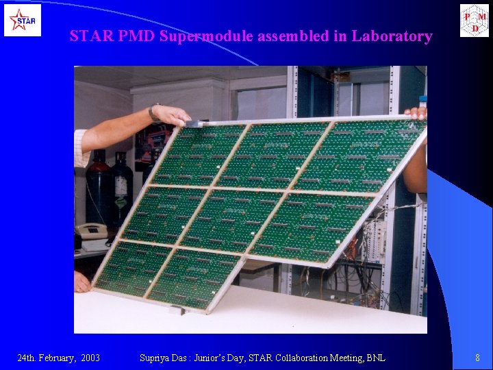 STAR PMD Supermodule assembled in Laboratory 24 th. February, 2003 Supriya Das : Junior’s