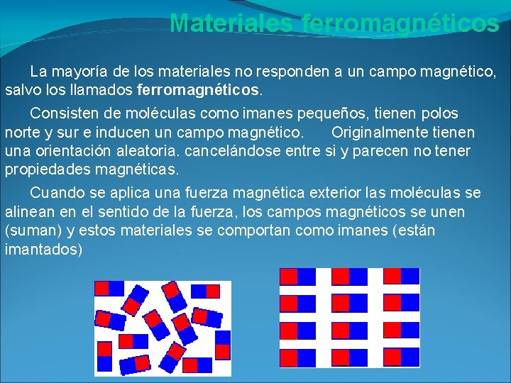 Materiales ferromagnéticos La mayoría de los materiales no responden a un campo magnético, salvo Materiales ferromagnéticos La mayoría de los materiales no responden a un campo magnético, salvo