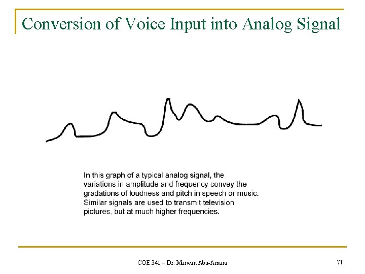 Conversion of Voice Input into Analog Signal COE 341 – Dr. Marwan Abu-Amara 71