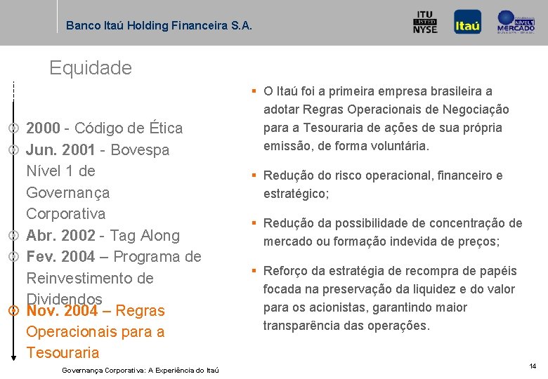 Banco Itaú Holding Financeira S. A. Equidade ¤ 2000 - Código de Ética ¤