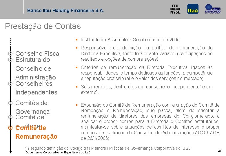 Banco Itaú Holding Financeira S. A. Prestação de Contas § Instituído na Assembléia Geral