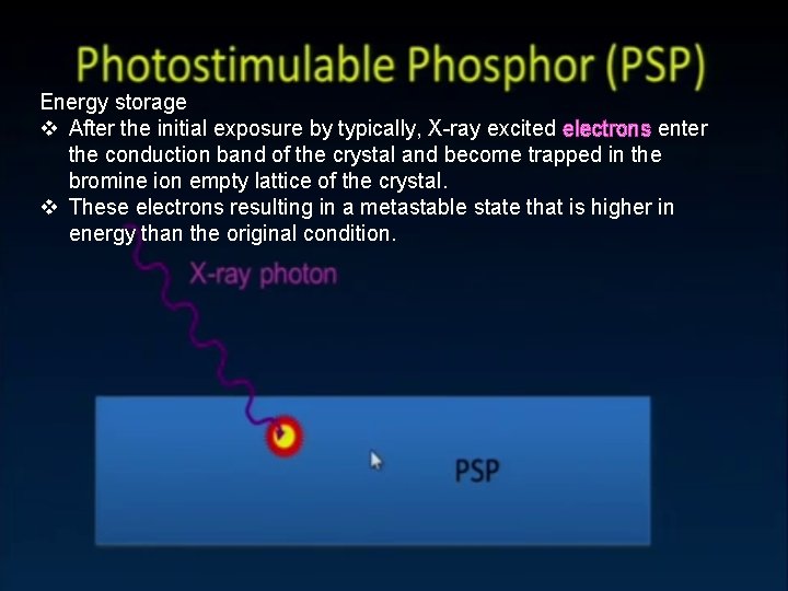 Energy storage v After the initial exposure by typically, X-ray excited electrons enter the