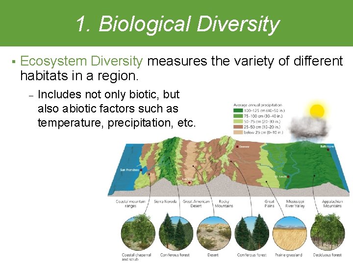 1. Biological Diversity § Ecosystem Diversity measures the variety of different habitats in a