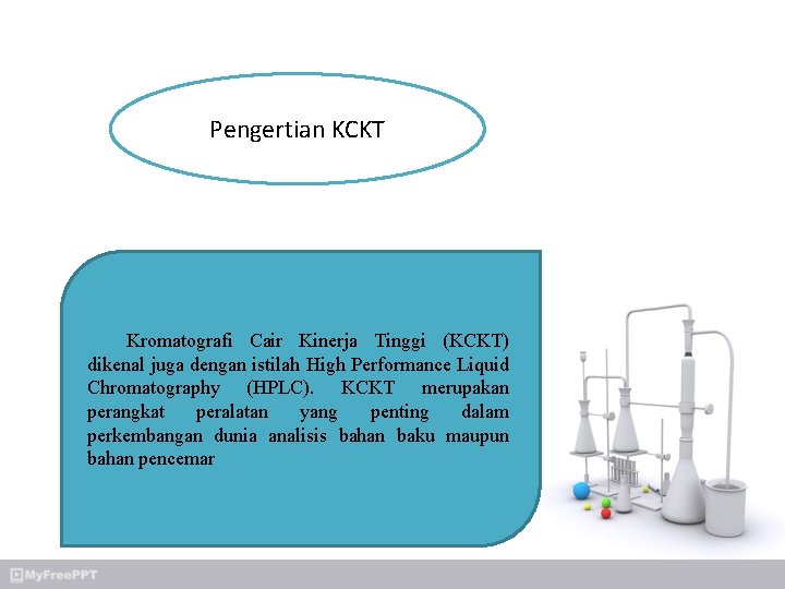 Pengertian KCKT Kromatografi Cair Kinerja Tinggi (KCKT) dikenal juga dengan istilah High Performance Liquid
