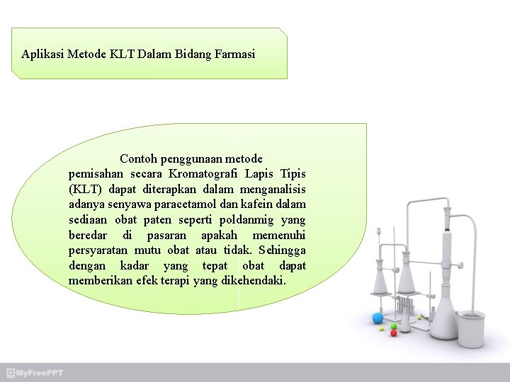 Aplikasi Metode KLT Dalam Bidang Farmasi Contoh penggunaan metode pemisahan secara Kromatografi Lapis Tipis