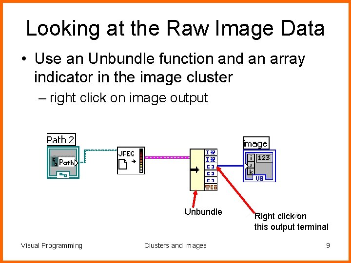 Looking at the Raw Image Data • Use an Unbundle function and an array