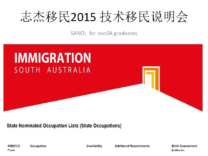 志杰移民 2015 技术移民说明会 SANOL for non. SA graduates 