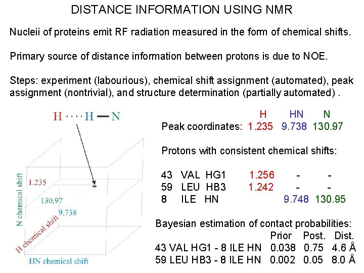 DISTANCE INFORMATION USING NMR Nucleii of proteins emit RF radiation measured in the form