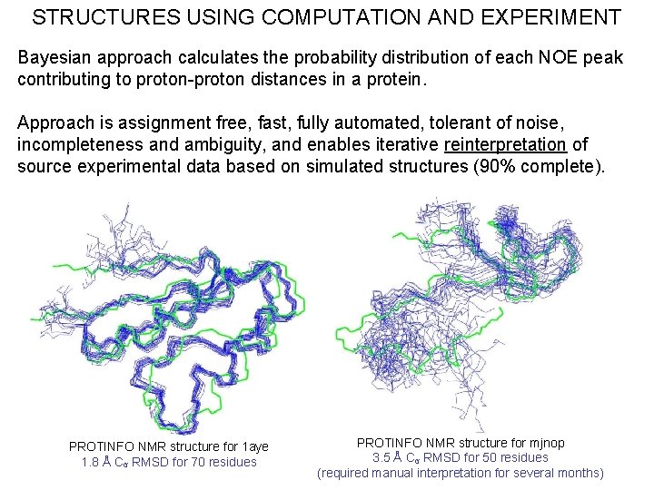 STRUCTURES USING COMPUTATION AND EXPERIMENT Bayesian approach calculates the probability distribution of each NOE