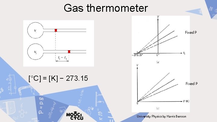 Gas thermometer Fixed P [°C] = [K] − 273. 15 Fixed P University Physics