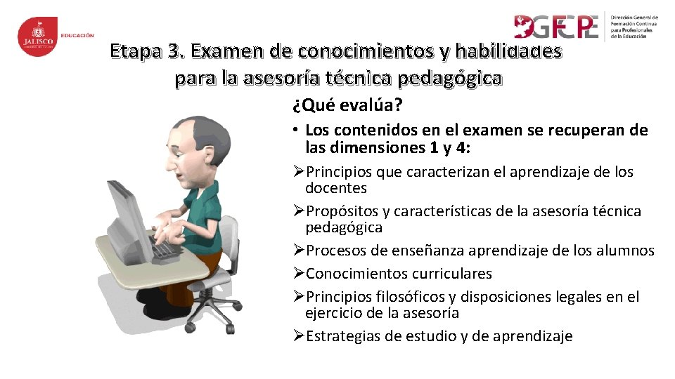 Etapa 3. Examen de conocimientos y habilidades para la asesoría técnica pedagógica ¿Qué evalúa?