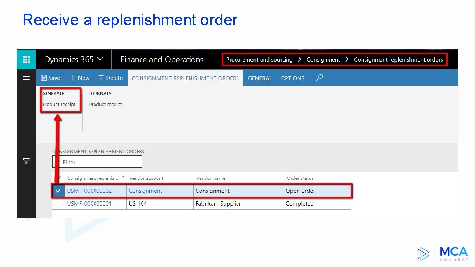 Receive a replenishment order 