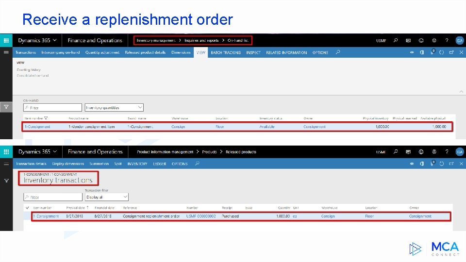Receive a replenishment order 